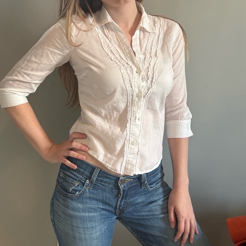 Nine West y2k 3/4 sleeve button up blouse